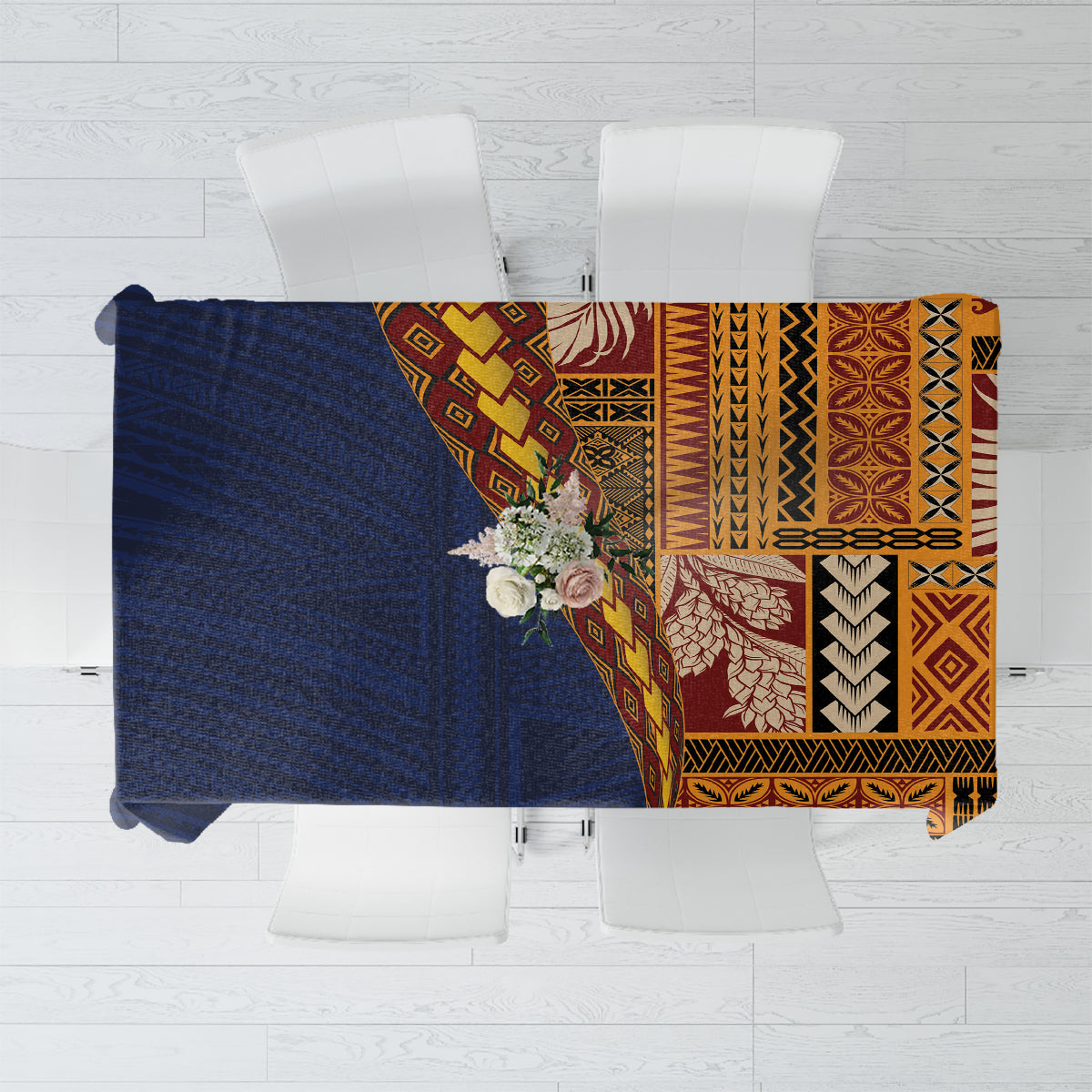 Samoa Siapo Motif Half Style Tablecloth Colorful Version LT03 Yellow - Polynesian Pride