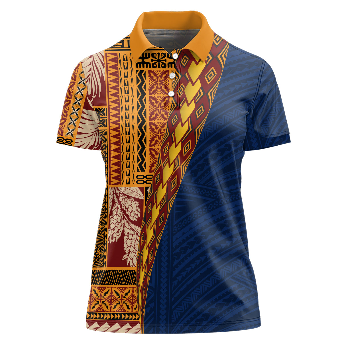 Samoa Siapo Motif Half Style Women Polo Shirt Colorful Version LT03 Female Yellow - Polynesian Pride