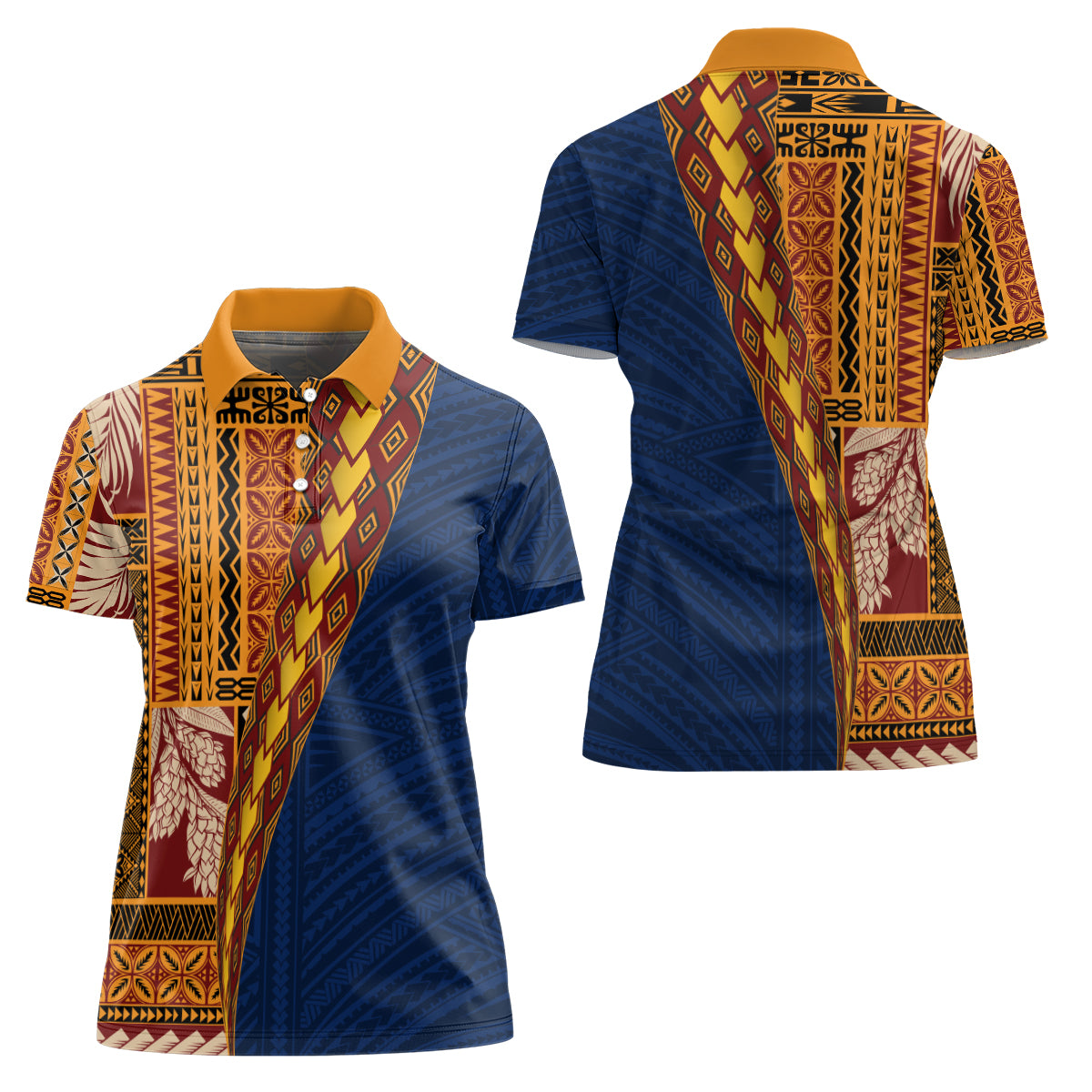 Samoa Siapo Motif Half Style Women Polo Shirt Colorful Version LT03 - Polynesian Pride