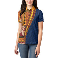 Samoa Siapo Motif Half Style Women Polo Shirt Colorful Version LT03 - Polynesian Pride