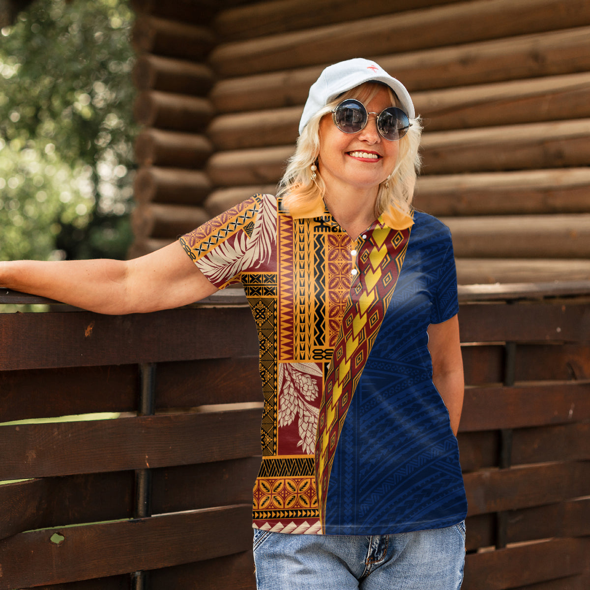 Samoa Siapo Motif Half Style Women Polo Shirt Colorful Version LT03 - Polynesian Pride
