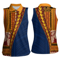 Samoa Siapo Motif Half Style Women Sleeveless Polo Shirt Colorful Version LT03 - Polynesian Pride