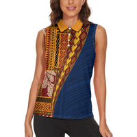 Samoa Siapo Motif Half Style Women Sleeveless Polo Shirt Colorful Version LT03 - Polynesian Pride
