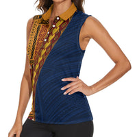 Samoa Siapo Motif Half Style Women Sleeveless Polo Shirt Colorful Version LT03 - Polynesian Pride