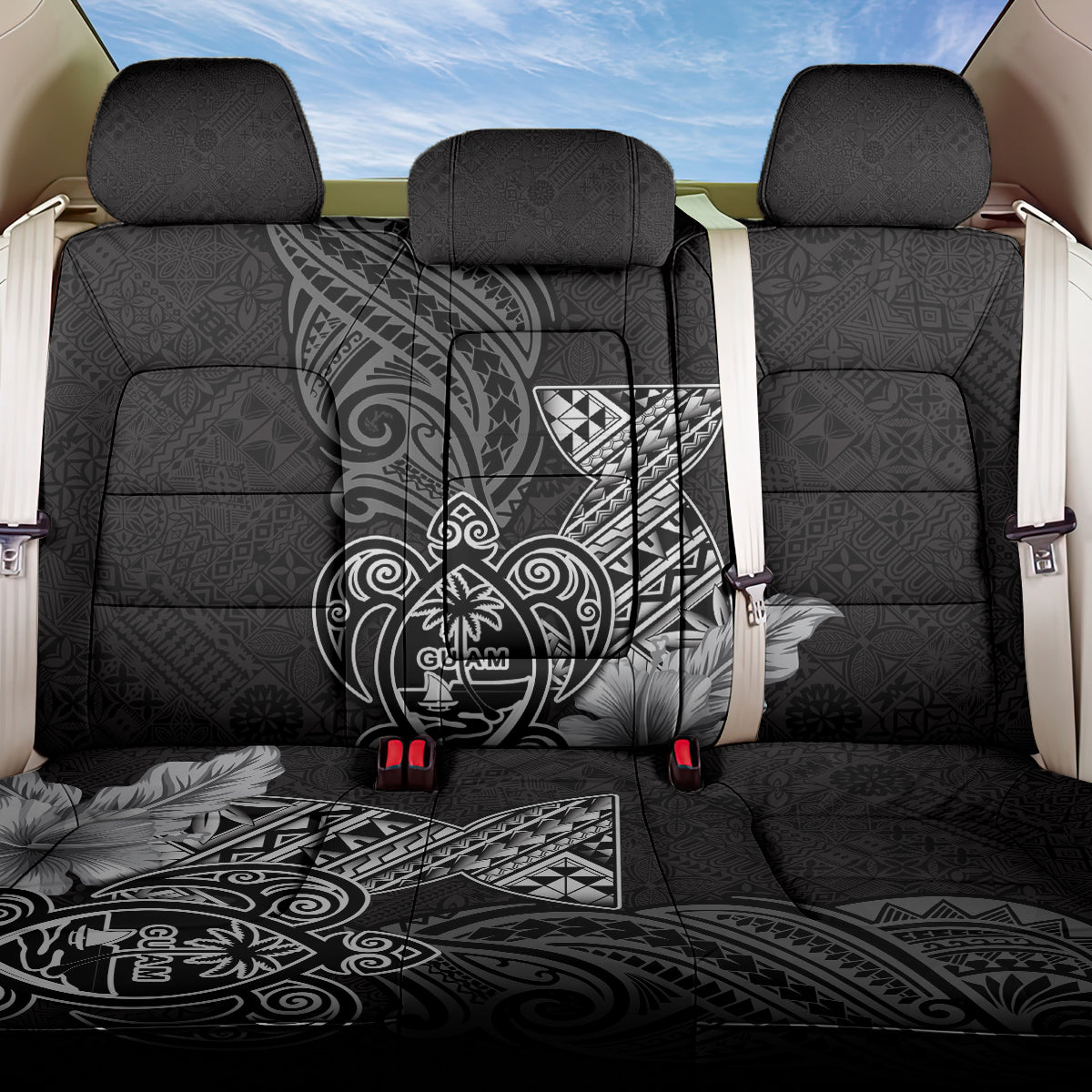 Guam Latte Stone Chamorro Culture Back Car Seat Cover Tapa Pattern LT03 One Size Black - Polynesian Pride