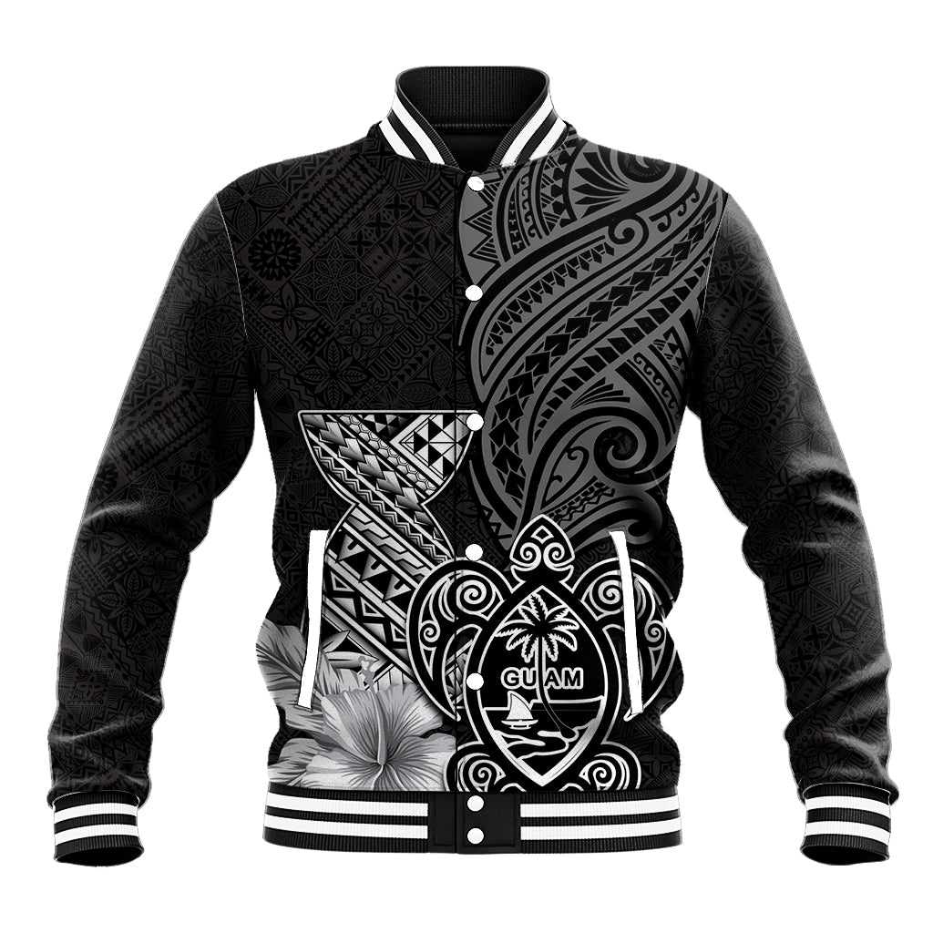 Guam Latte Stone Chamorro Culture Baseball Jacket Tapa Pattern LT03 Unisex Black - Polynesian Pride