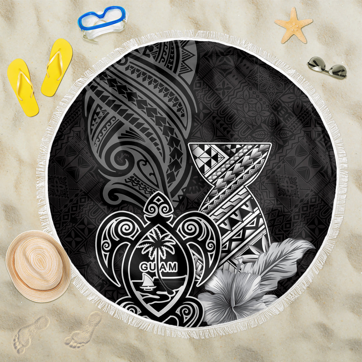 Guam Latte Stone Chamorro Culture Beach Blanket Tapa Pattern