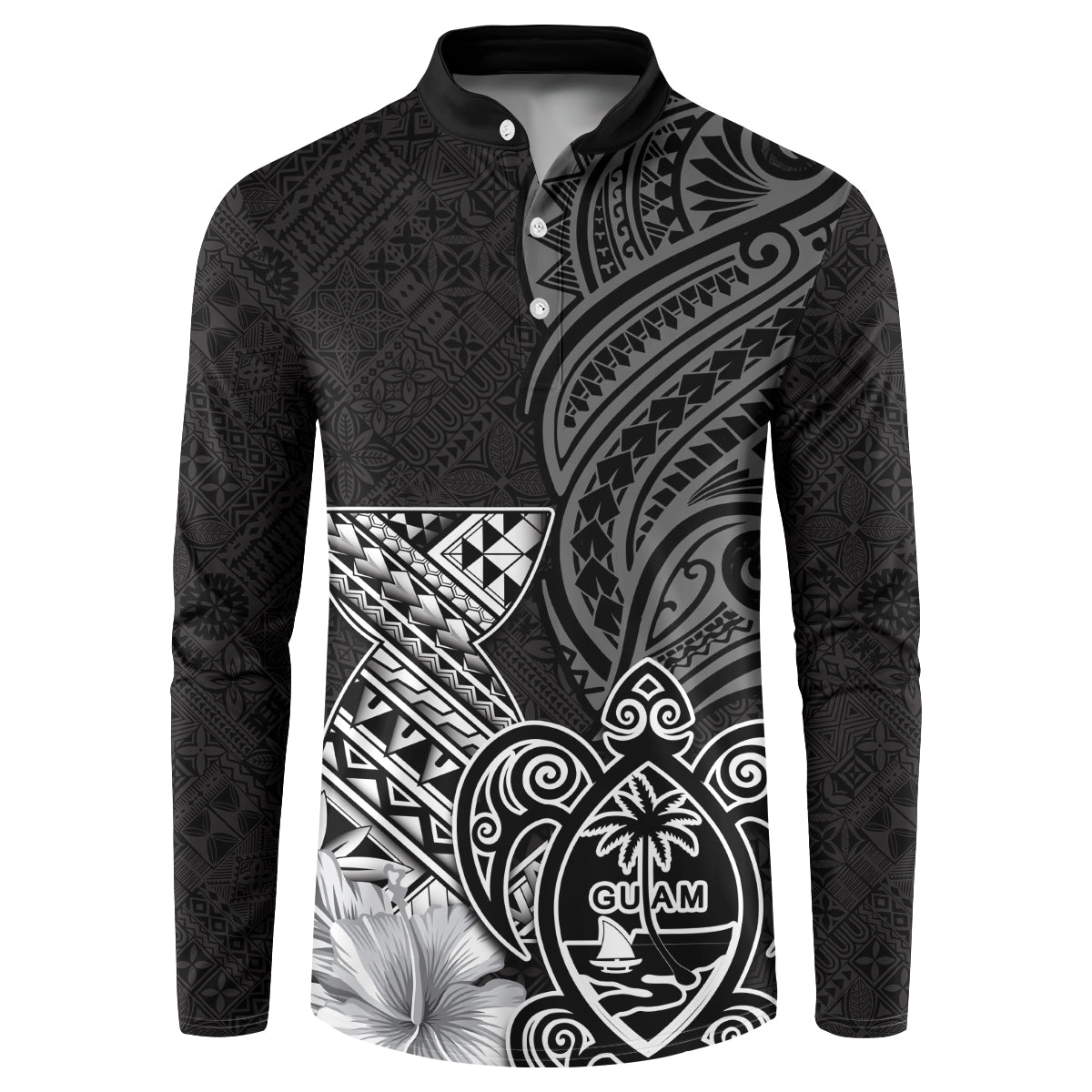 Guam Latte Stone Chamorro Culture Button Sweatshirt Tapa Pattern LT03 Black - Polynesian Pride
