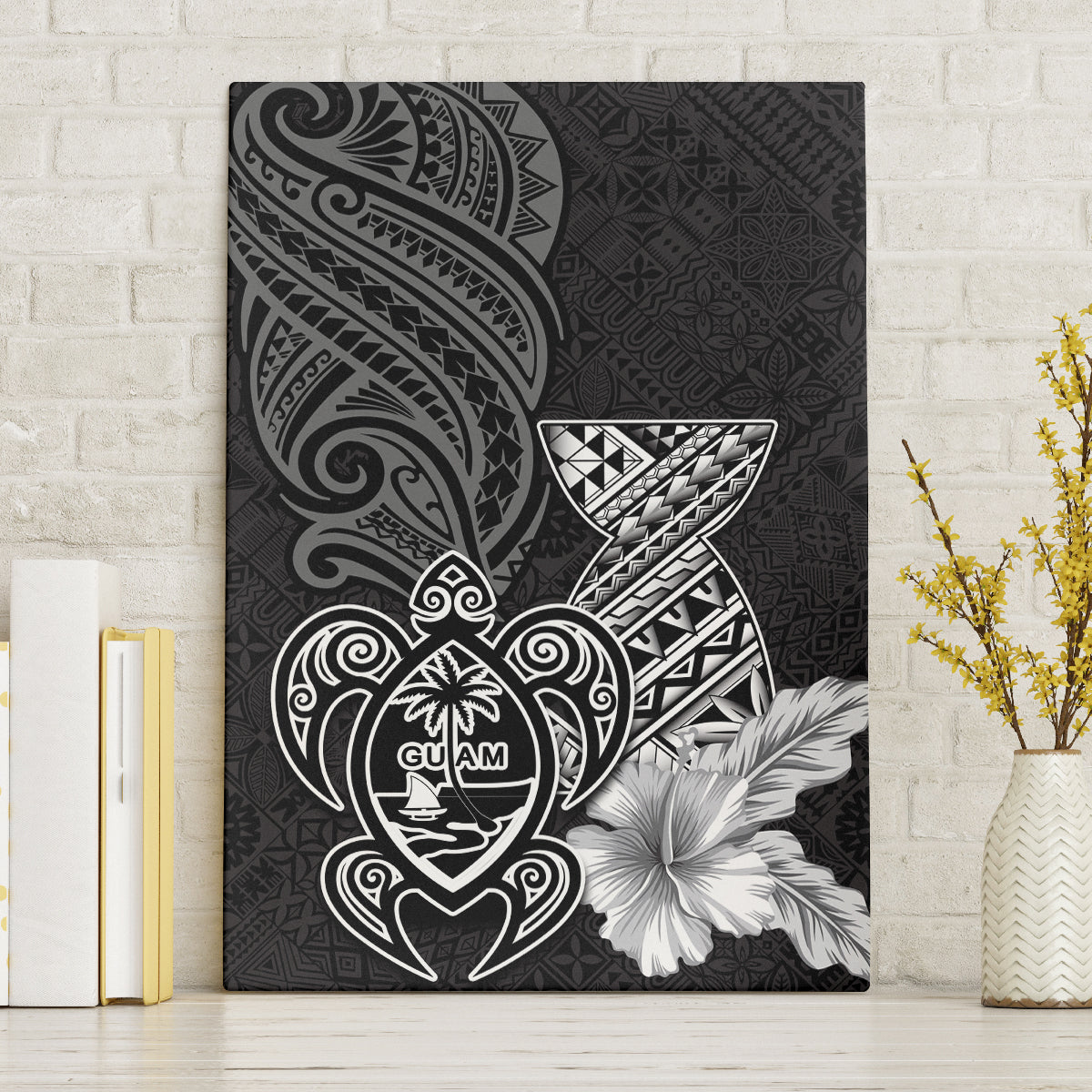Guam Latte Stone Chamorro Culture Canvas Wall Art Tapa Pattern LT03 Without Frame Black - Polynesian Pride