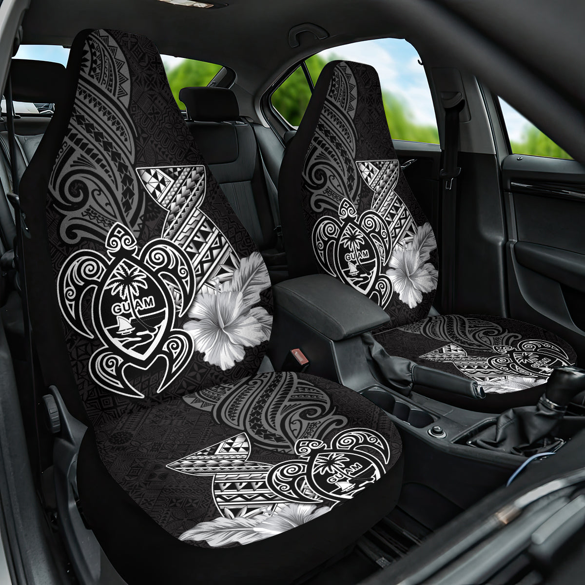 Guam Latte Stone Chamorro Culture Car Seat Cover Tapa Pattern LT03 One Size Black - Polynesian Pride