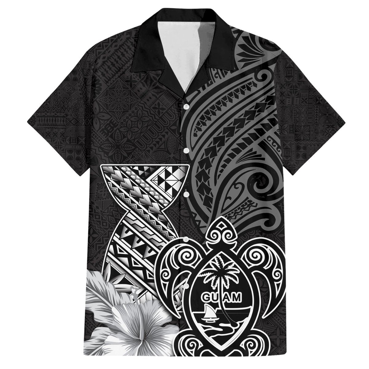 Guam Latte Stone Chamorro Culture Hawaiian Shirt Tapa Pattern LT03 Black - Polynesian Pride
