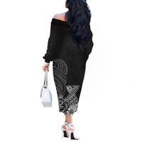 Guam Latte Stone Chamorro Culture Off The Shoulder Long Sleeve Dress Tapa Pattern LT03 - Polynesian Pride