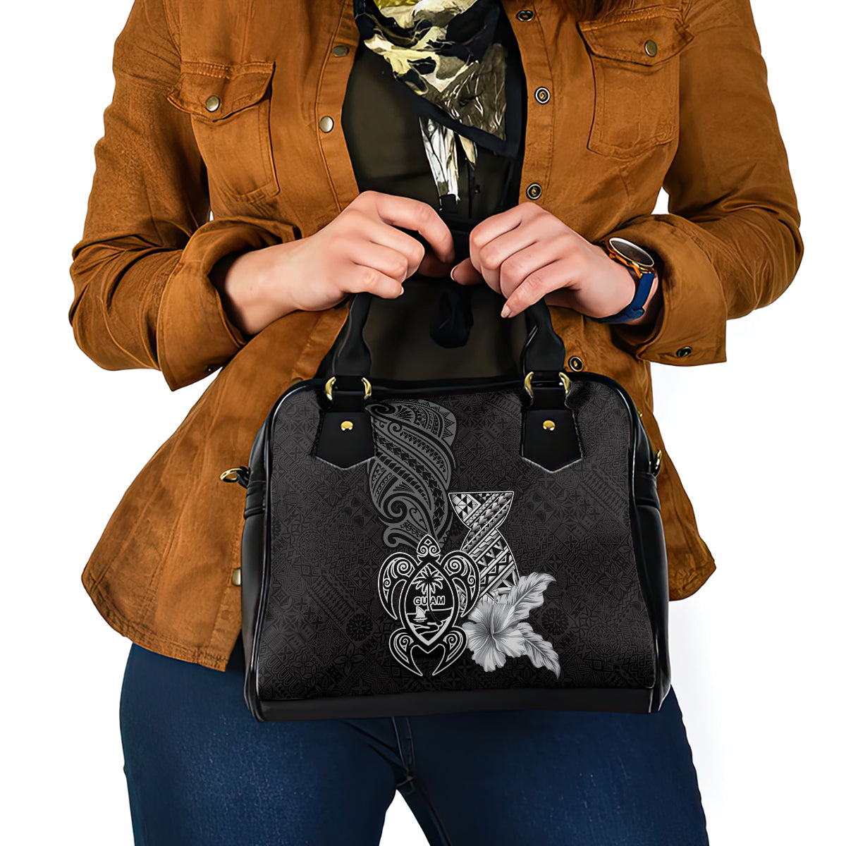 Guam Latte Stone Chamorro Culture Shoulder Handbag Tapa Pattern LT03 - Polynesian Pride