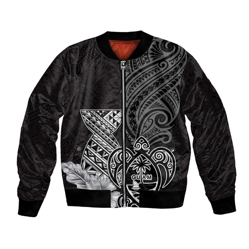 Guam Latte Stone Chamorro Culture Sleeve Zip Bomber Jacket Tapa Pattern