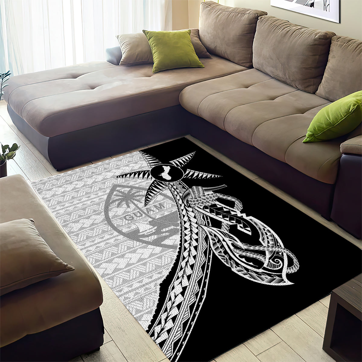 Guam Fish Hook and Palm Tree Area Rug Polynesian Pattern Half Style LT03 - Polynesian Pride