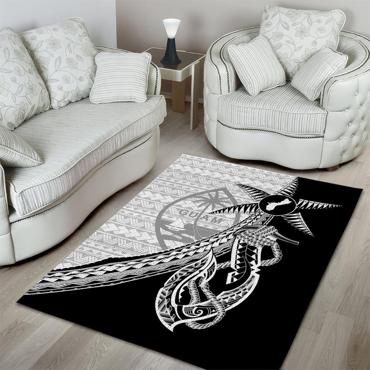 Guam Fish Hook and Palm Tree Area Rug Polynesian Pattern Half Style LT03 - Polynesian Pride