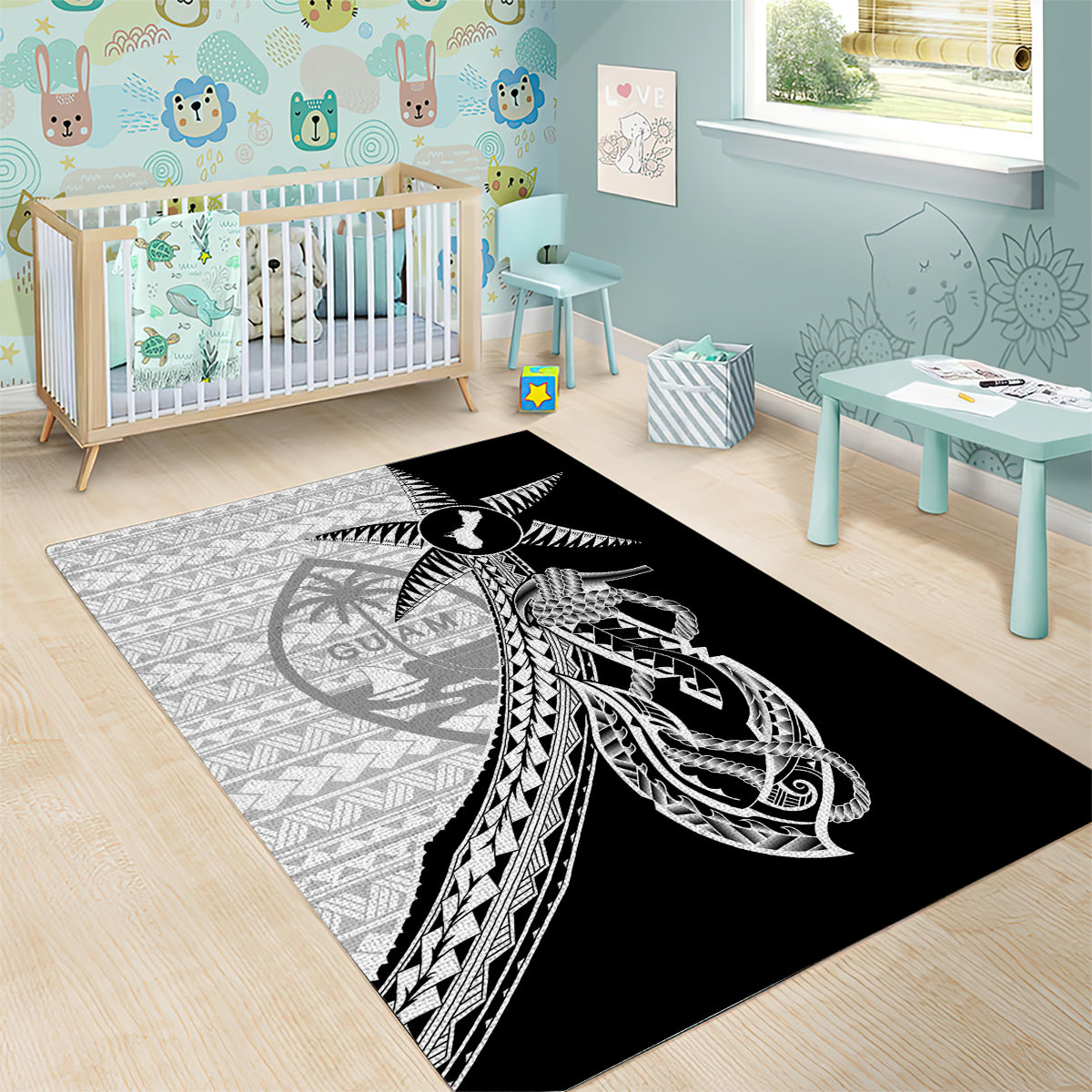 Guam Fish Hook and Palm Tree Area Rug Polynesian Pattern Half Style LT03 - Polynesian Pride