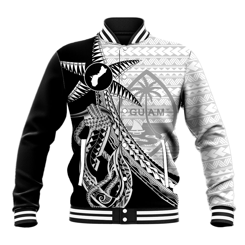 Guam Fish Hook and Palm Tree Baseball Jacket Polynesian Pattern Half Style LT03 Unisex White - Polynesian Pride
