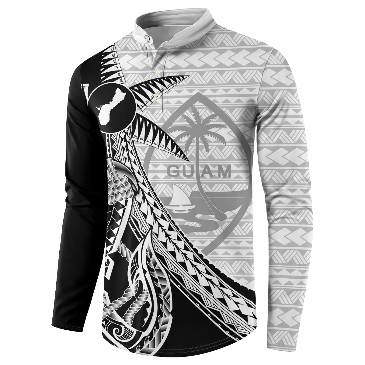 Guam Fish Hook and Palm Tree Button Sweatshirt Polynesian Pattern Half Style LT03 - Polynesian Pride