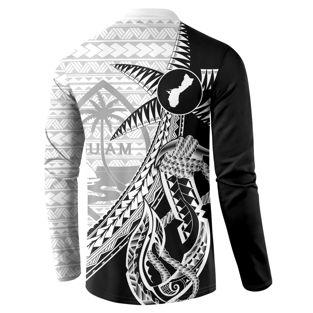 Guam Fish Hook and Palm Tree Button Sweatshirt Polynesian Pattern Half Style LT03 - Polynesian Pride