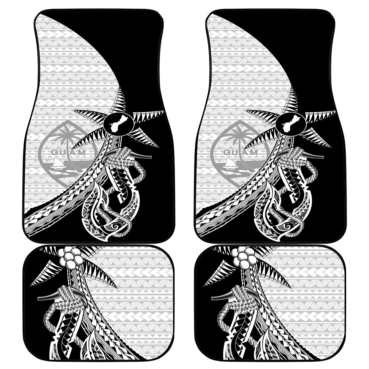 Guam Fish Hook and Palm Tree Car Mats Polynesian Pattern Half Style LT03 - Polynesian Pride