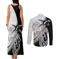 Guam Fish Hook and Palm Tree Couples Matching Tank Maxi Dress and Long Sleeve Button Shirt Polynesian Pattern Half Style LT03 - Polynesian Pride