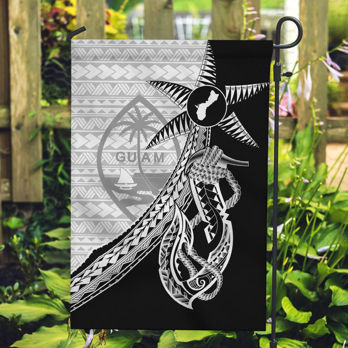 Guam Fish Hook and Palm Tree Garden Flag Polynesian Pattern Half Style LT03 Garden Flag White - Polynesian Pride