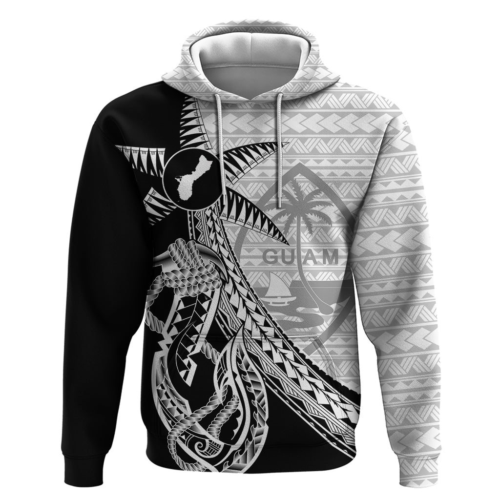 Guam Fish Hook and Palm Tree Hoodie Polynesian Pattern Half Style LT03 Pullover Hoodie White - Polynesian Pride