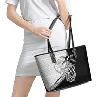 Guam Fish Hook and Palm Tree Leather Tote Bag Polynesian Pattern Half Style LT03 - Polynesian Pride