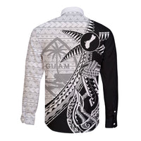 Guam Fish Hook and Palm Tree Long Sleeve Button Shirt Polynesian Pattern Half Style LT03 - Polynesian Pride