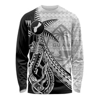 Guam Fish Hook and Palm Tree Long Sleeve Shirt Polynesian Pattern Half Style LT03 Unisex White - Polynesian Pride