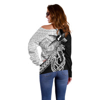 Guam Fish Hook and Palm Tree Off Shoulder Sweater Polynesian Pattern Half Style LT03 - Polynesian Pride