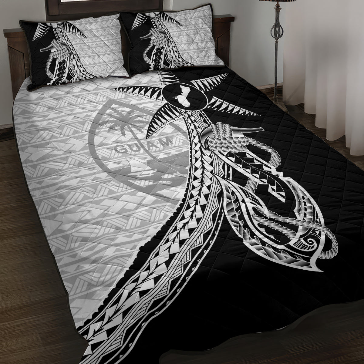 Guam Fish Hook and Palm Tree Quilt Bed Set Polynesian Pattern Half Style LT03 White - Polynesian Pride