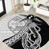 Guam Fish Hook and Palm Tree Round Carpet Polynesian Pattern Half Style LT03 White - Polynesian Pride