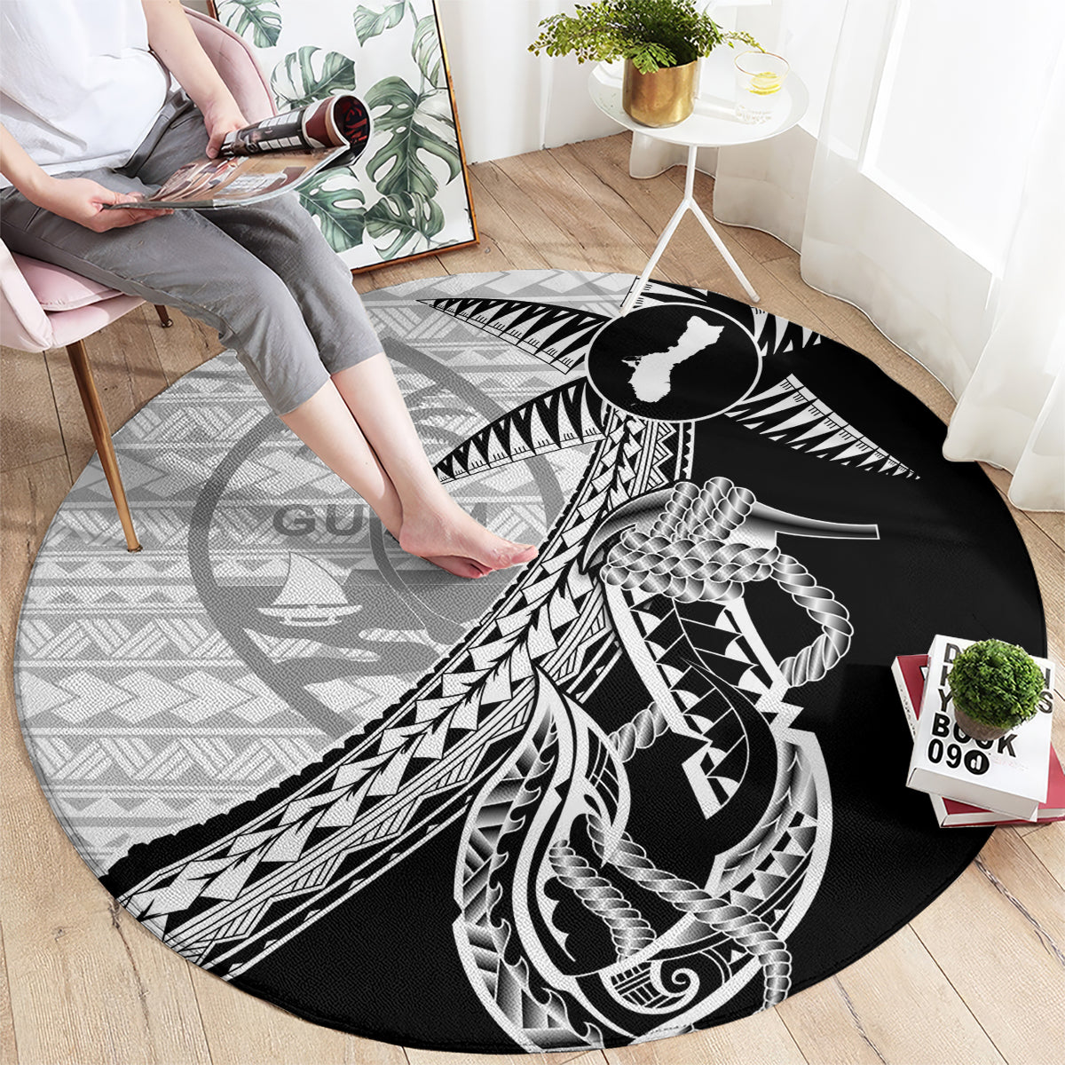 Guam Fish Hook and Palm Tree Round Carpet Polynesian Pattern Half Style LT03 - Polynesian Pride