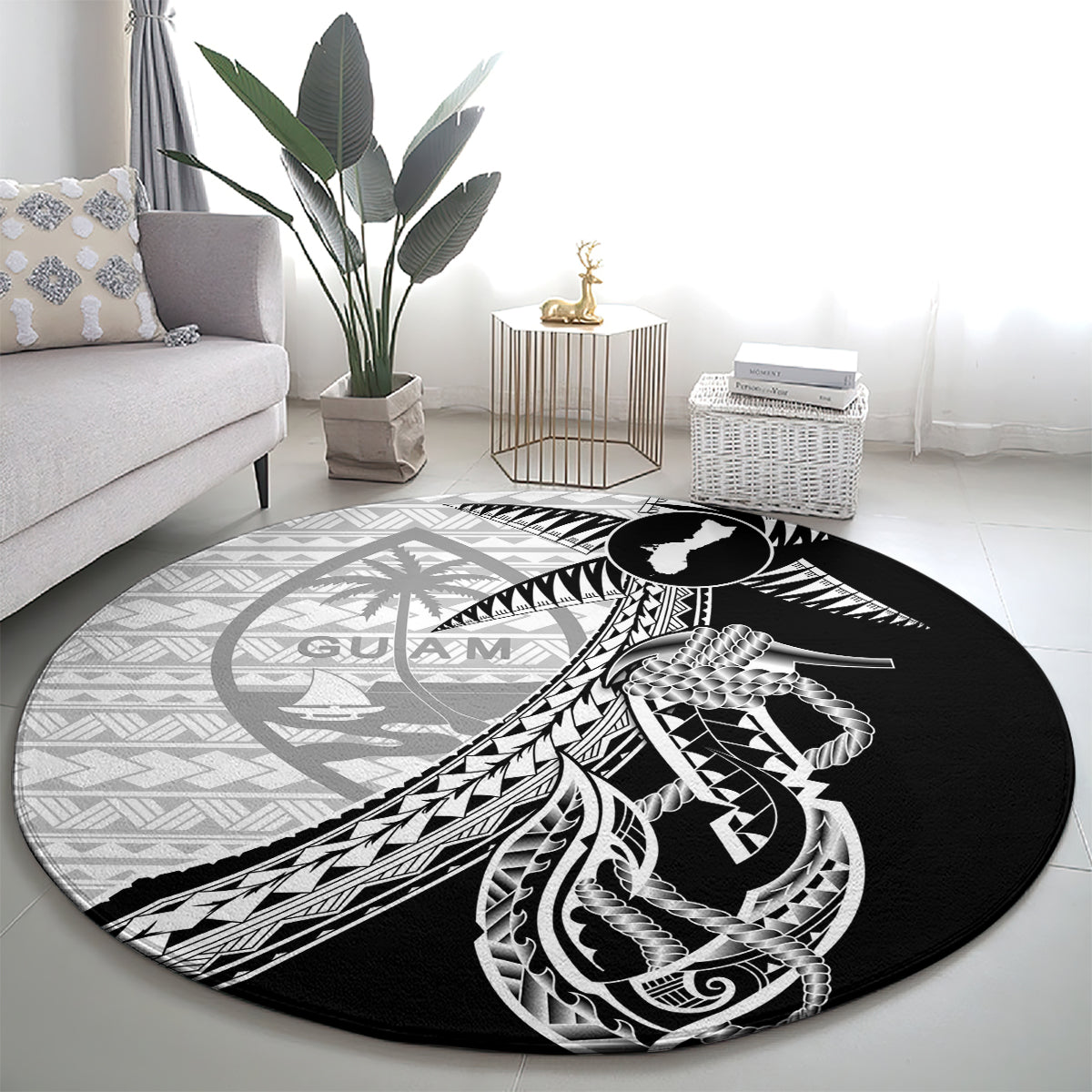 Guam Fish Hook and Palm Tree Round Carpet Polynesian Pattern Half Style LT03 - Polynesian Pride