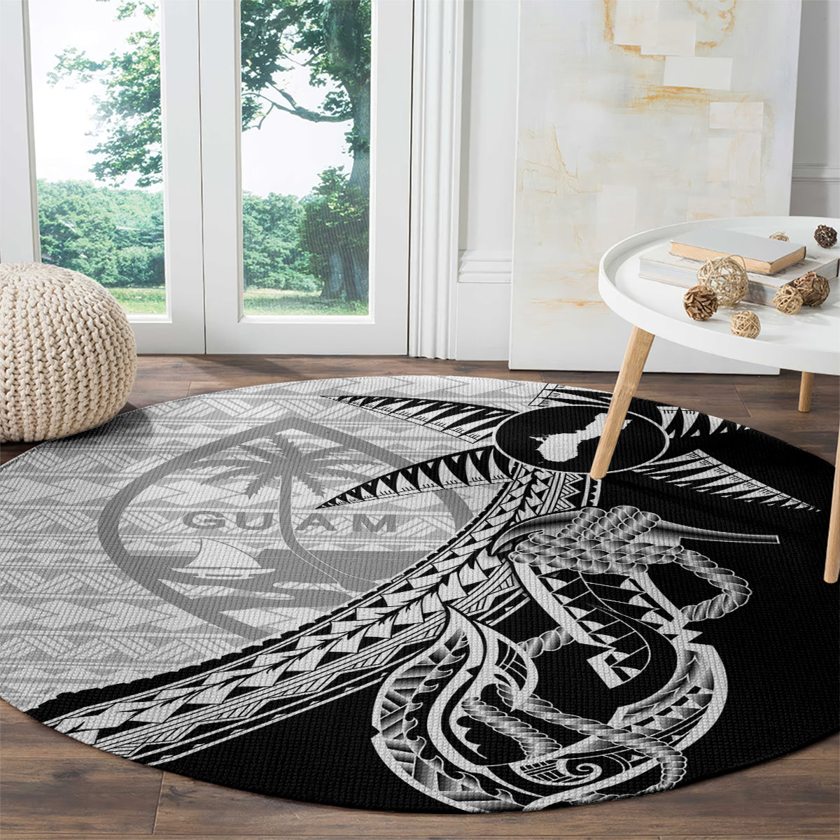 Guam Fish Hook and Palm Tree Round Carpet Polynesian Pattern Half Style LT03 - Polynesian Pride