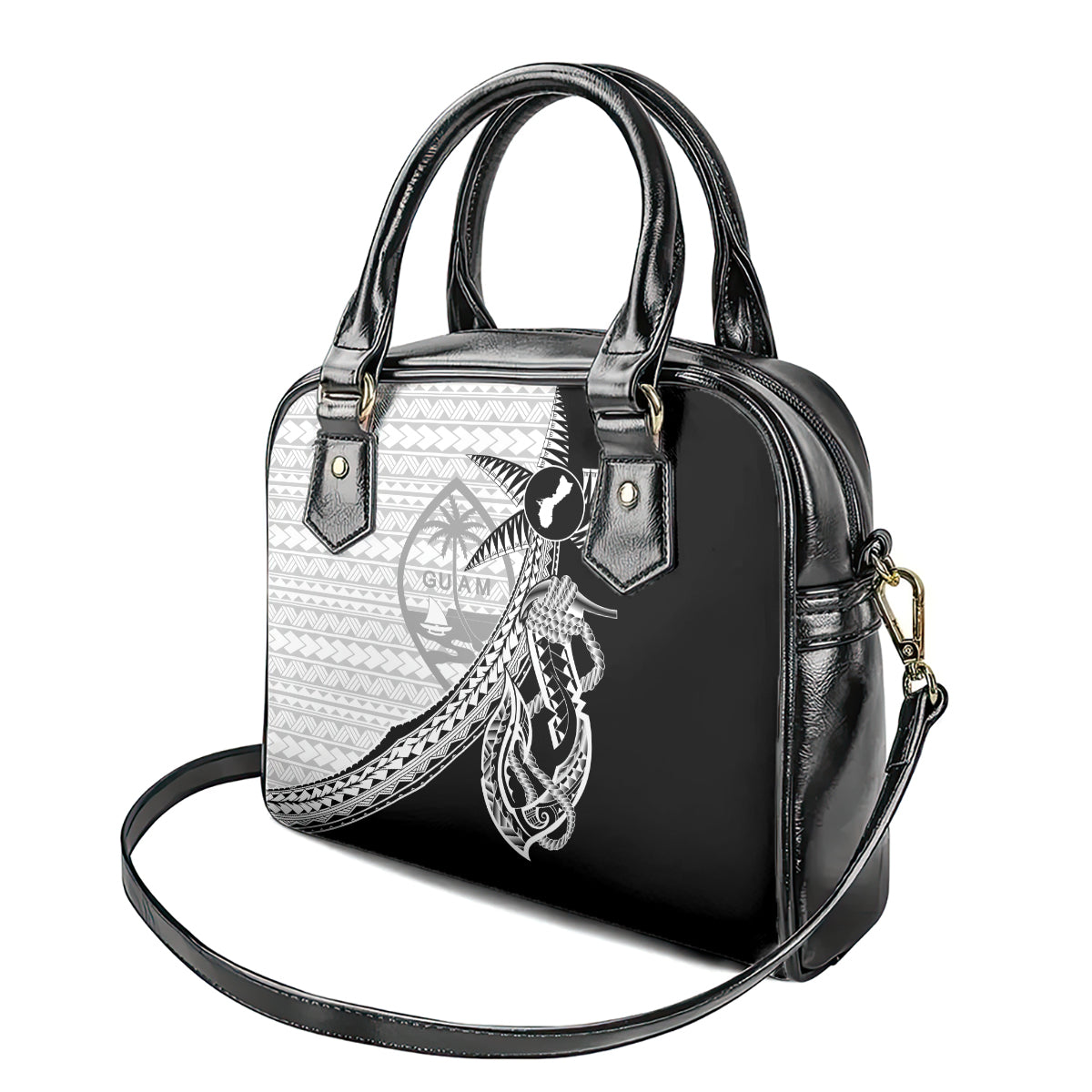 Guam Fish Hook and Palm Tree Shoulder Handbag Polynesian Pattern Half Style LT03 - Polynesian Pride