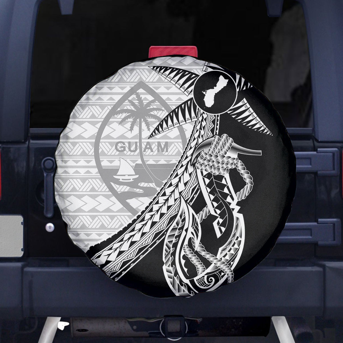 Guam Fish Hook and Palm Tree Spare Tire Cover Polynesian Pattern Half Style LT03 - Polynesian Pride