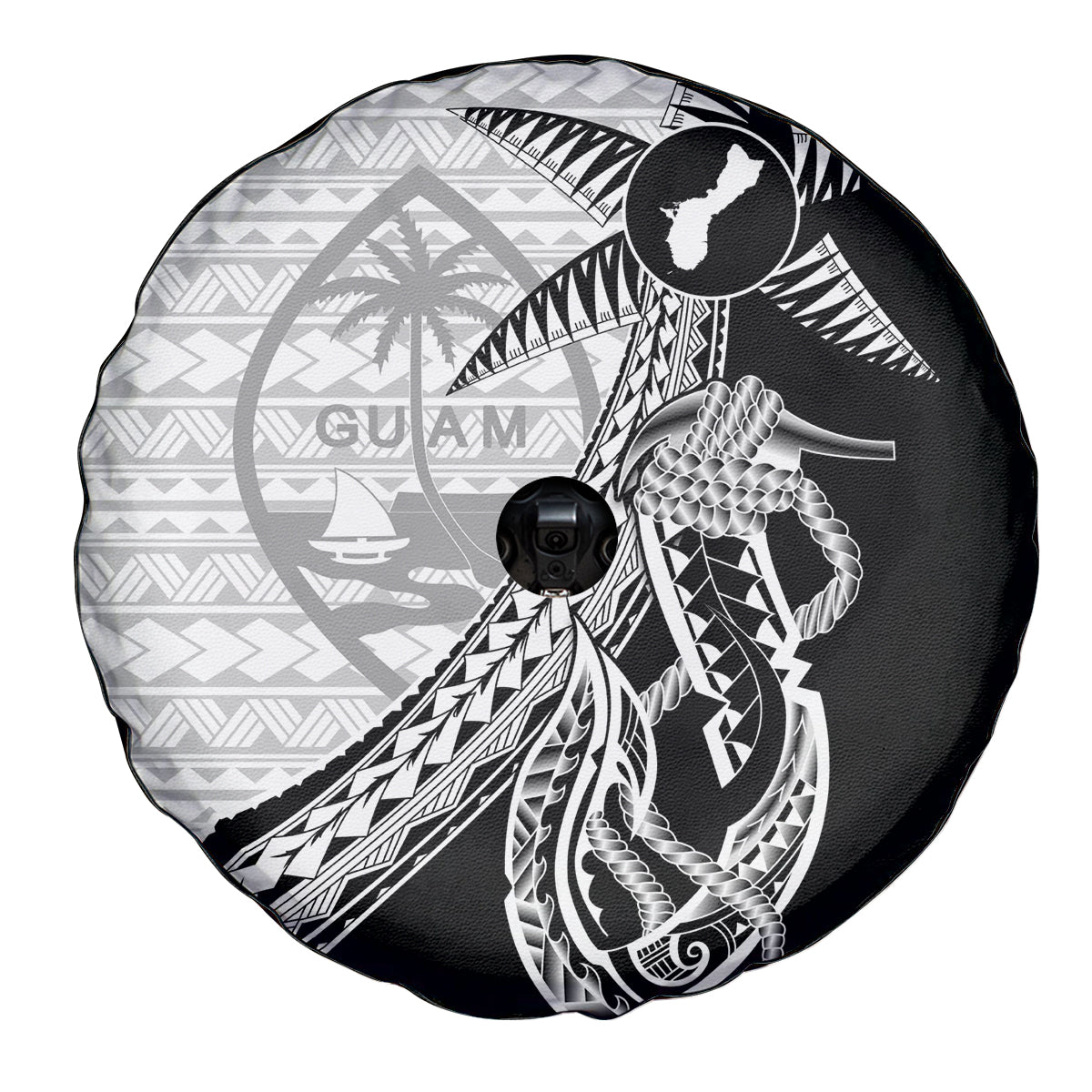 Guam Fish Hook and Palm Tree Spare Tire Cover Polynesian Pattern Half Style LT03 - Polynesian Pride