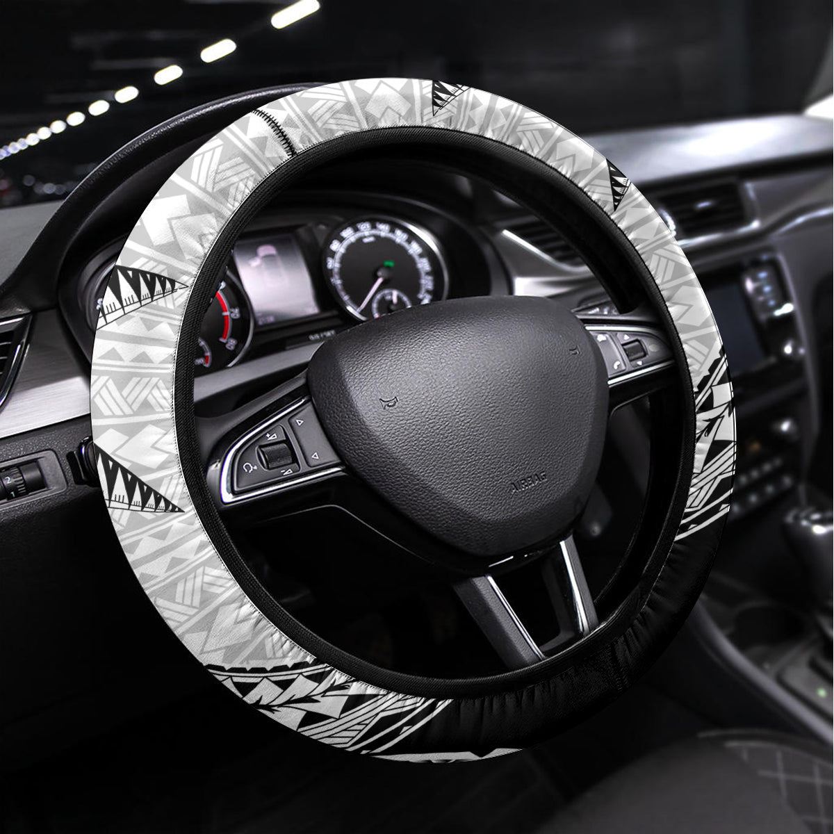 Guam Fish Hook and Palm Tree Steering Wheel Cover Polynesian Pattern Half Style LT03 Universal Fit White - Polynesian Pride