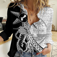 Guam Fish Hook and Palm Tree Women Casual Shirt Polynesian Pattern Half Style LT03 Female White - Polynesian Pride