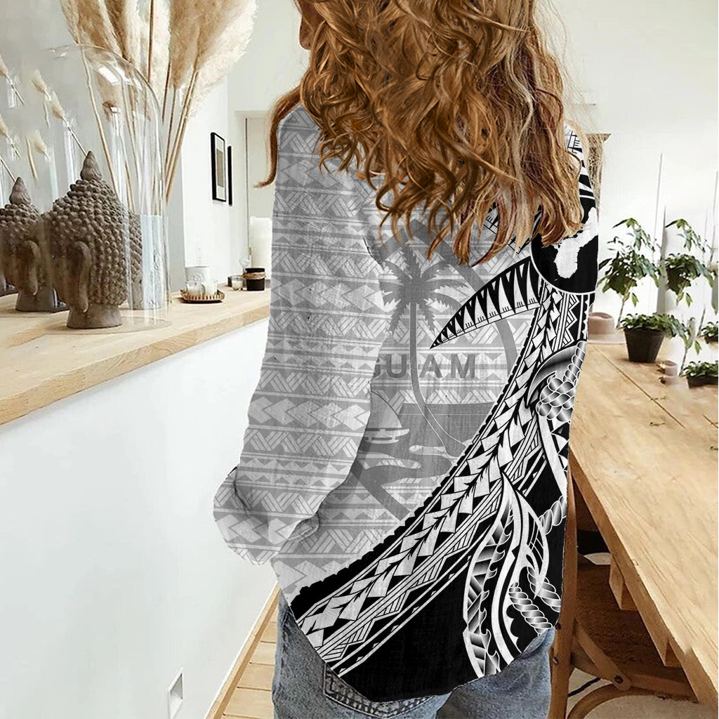 Guam Fish Hook and Palm Tree Women Casual Shirt Polynesian Pattern Half Style LT03 - Polynesian Pride
