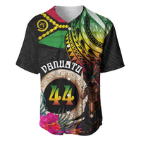 Personalised Vanuatu 44th Anniversary Baseball Jersey Boars Tusk and Melanesian Warrior Indipendens Dei LT03 Black - Polynesian Pride