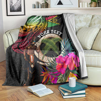 Personalised Vanuatu 44th Anniversary Blanket Boars Tusk and Melanesian Warrior Indipendens Dei LT03 Black - Polynesian Pride