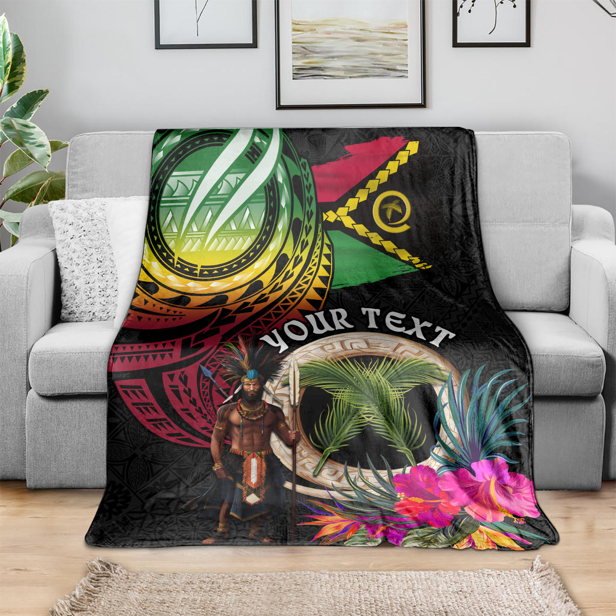 Personalised Vanuatu 44th Anniversary Blanket Boars Tusk and Melanesian Warrior Indipendens Dei LT03 - Polynesian Pride