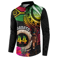 Personalised Vanuatu 44th Anniversary Button Sweatshirt Boars Tusk and Melanesian Warrior Indipendens Dei LT03 - Polynesian Pride