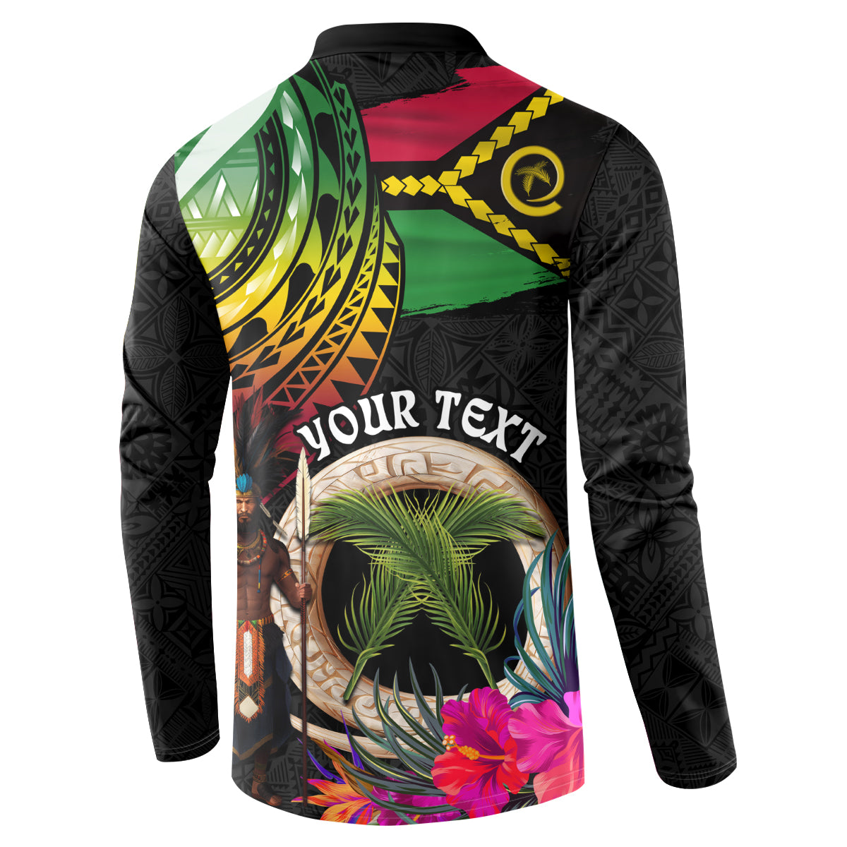 Personalised Vanuatu 44th Anniversary Button Sweatshirt Boars Tusk and Melanesian Warrior Indipendens Dei LT03 - Polynesian Pride