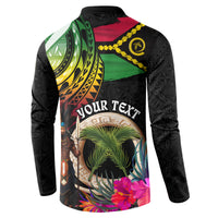Personalised Vanuatu 44th Anniversary Button Sweatshirt Boars Tusk and Melanesian Warrior Indipendens Dei LT03 - Polynesian Pride