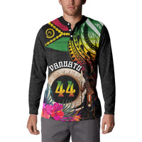 Personalised Vanuatu 44th Anniversary Button Sweatshirt Boars Tusk and Melanesian Warrior Indipendens Dei LT03 - Polynesian Pride
